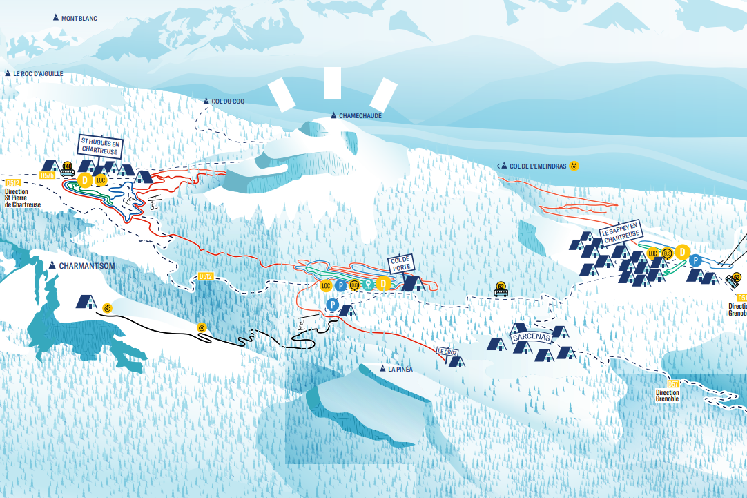 Plan des pistes de ski de fond du Domaine de Chamechaude